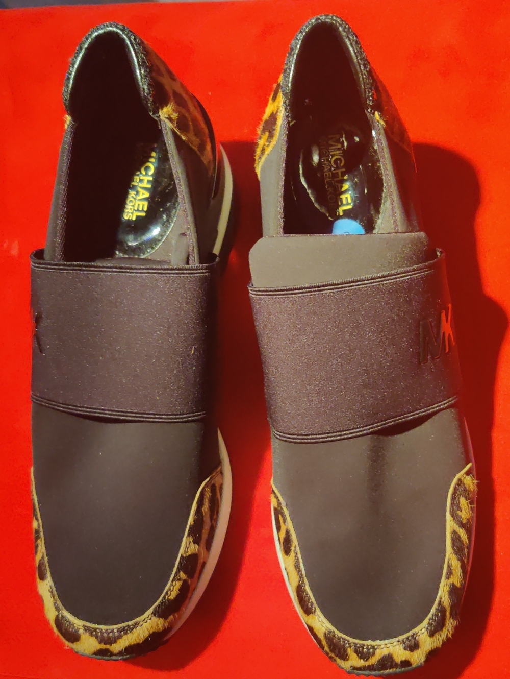 Michael Kors Black Slip-On Sneakers with Leopard Accents